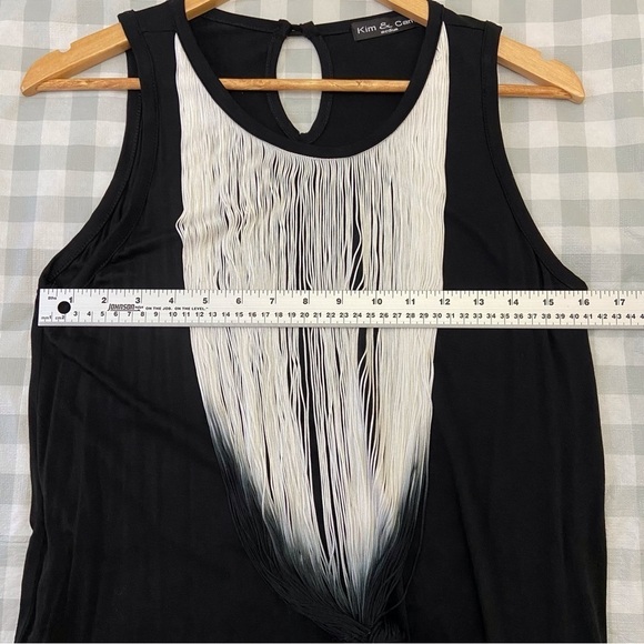 2/40$ KIM&CAMI Black white Fringe sleeveless tie dye fringe jersey lightw Medium - Picture 9 of 12